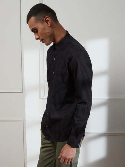 100% Cotton Black Jacquard Slim Fit Full Sleeve Ceremonial Shirt