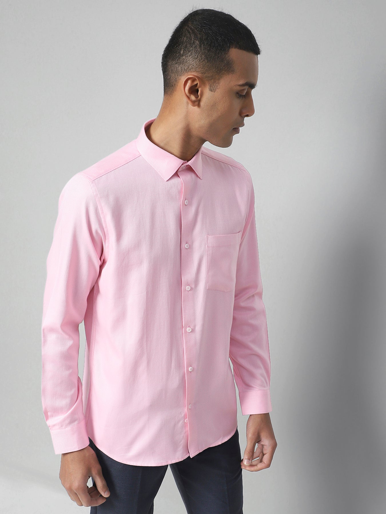 100% Cotton Pink Dobby Regular Fit Full Sleeve Formal Shirt