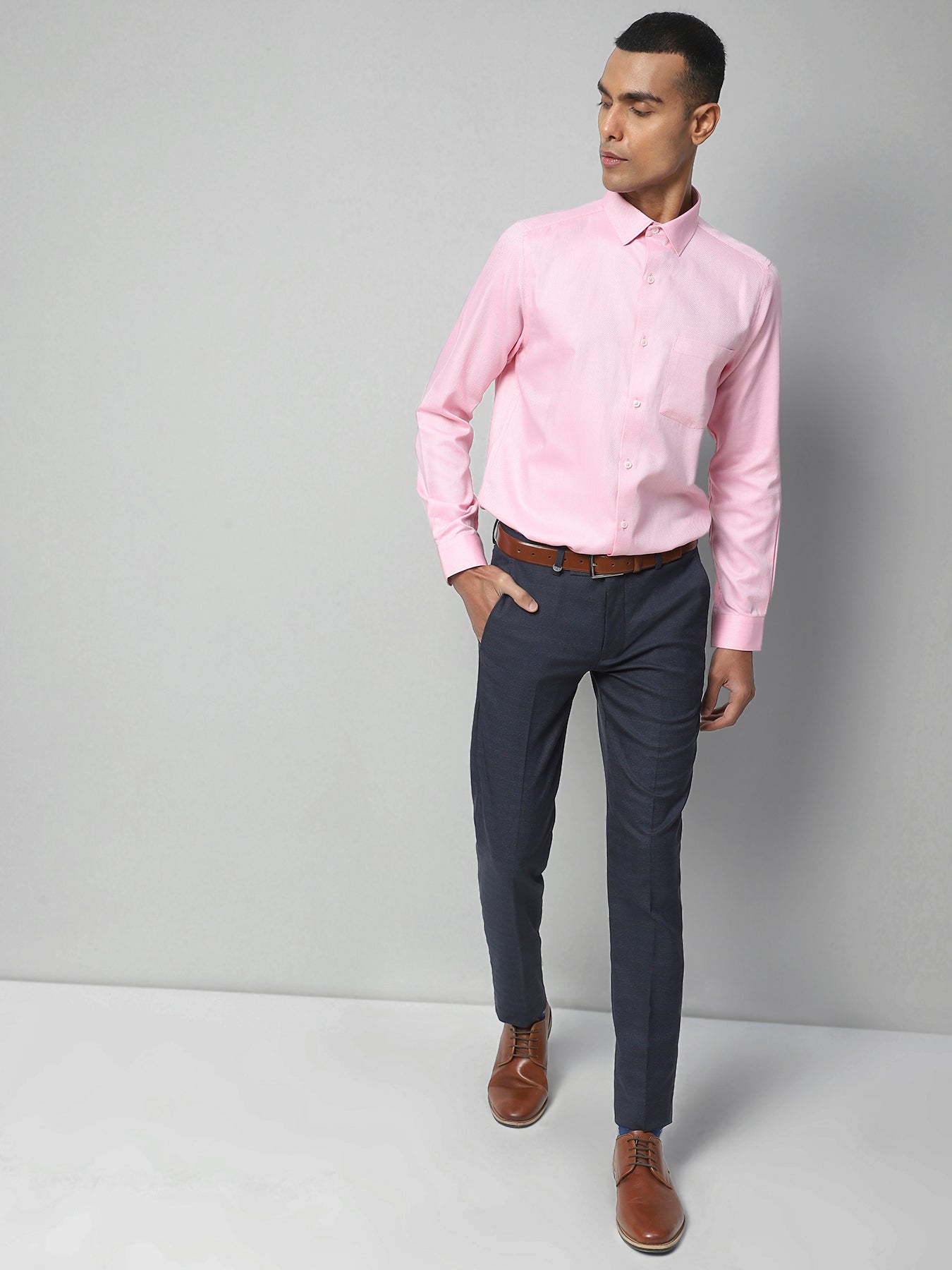 100% Cotton Pink Dobby Regular Fit Full Sleeve Formal Shirt