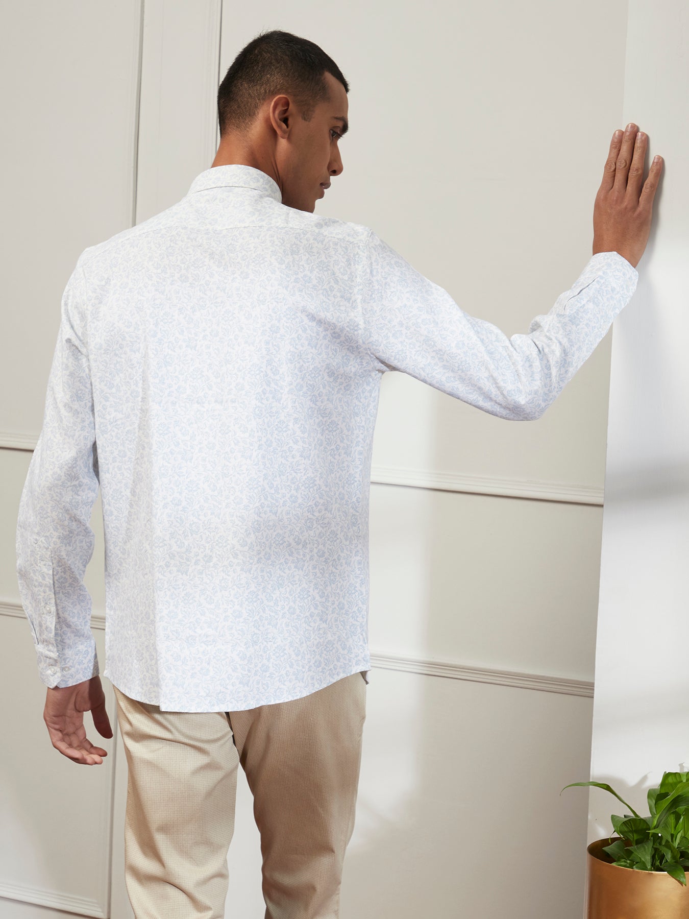 Linen Viscose White Printed Slim Fit Full Sleeve Ceremonial Shirt