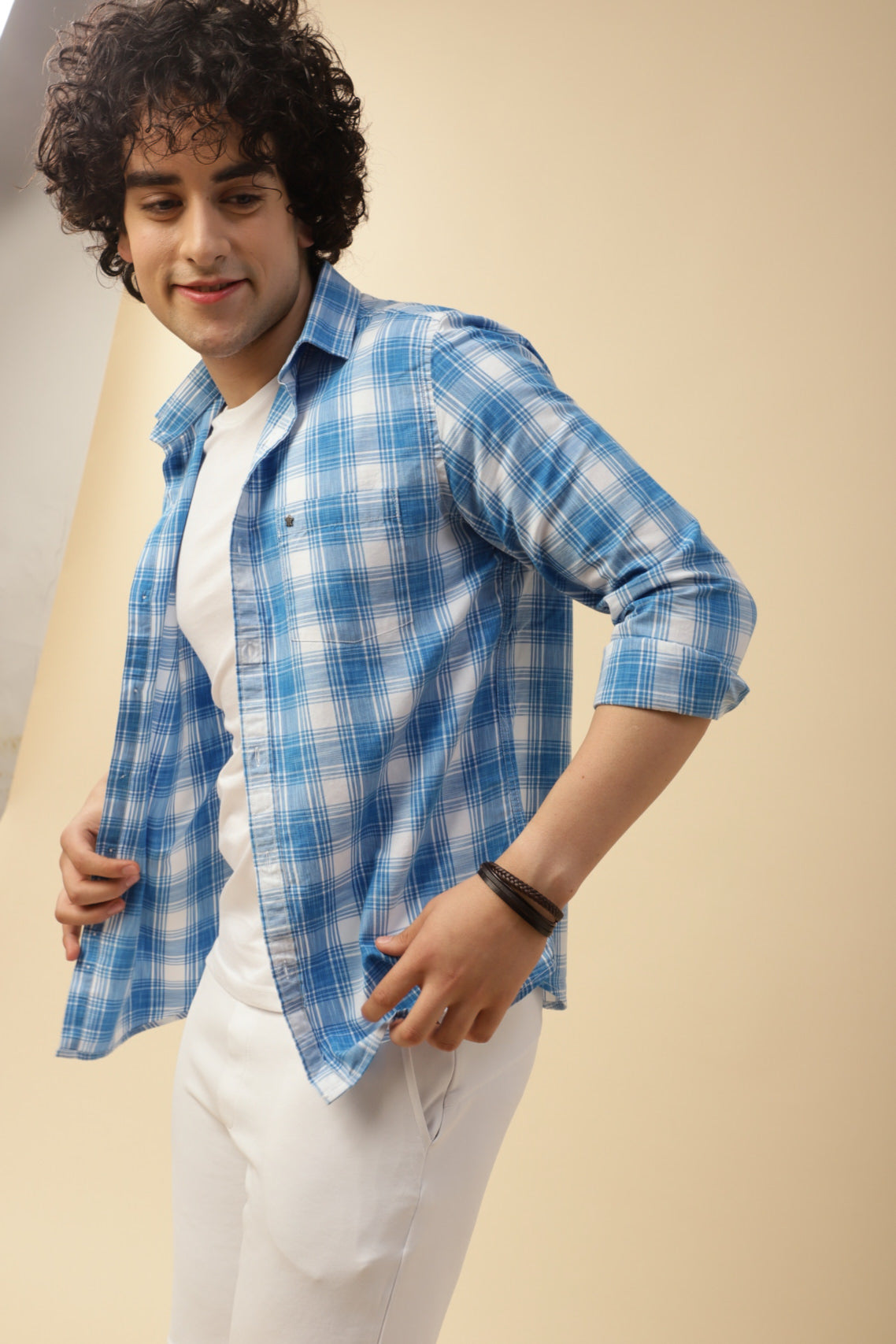 Cotton Blue Checkered Full Sleeve Casual Shirt