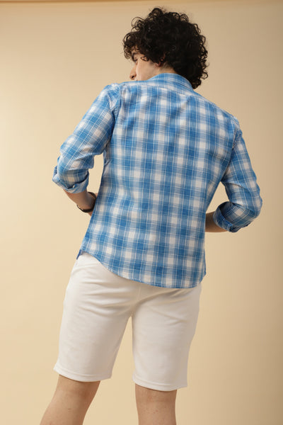 Cotton Blue Checkered Full Sleeve Casual Shirt