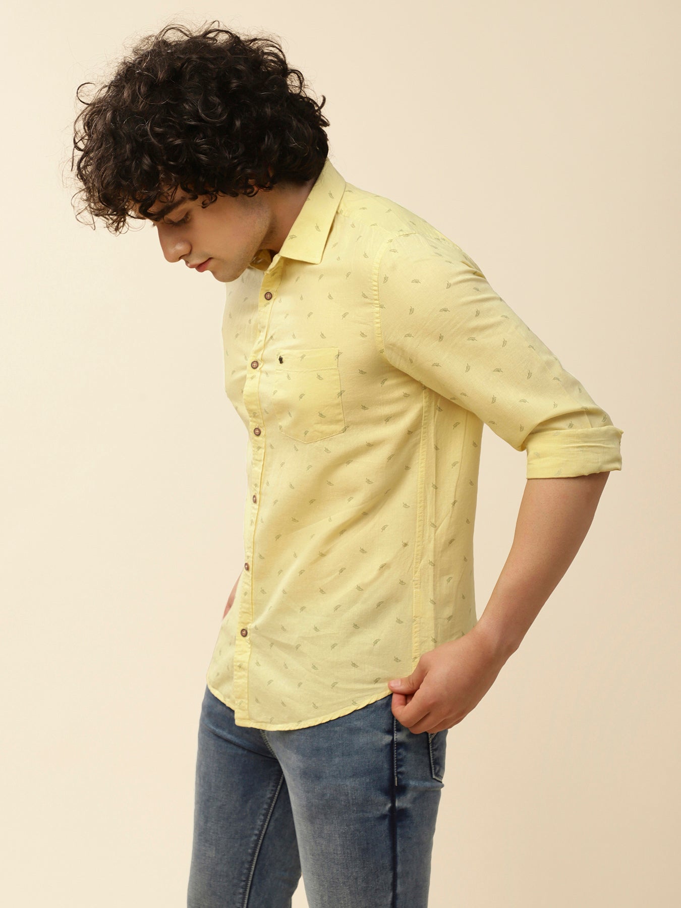 Cotton Yellow Checkered Full Sleeve Denim Shirt