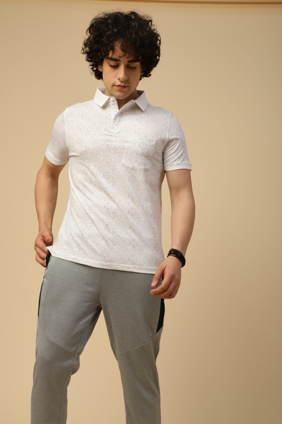 Cotton Stretch White Printed Half Sleeve Casual T-Shirt