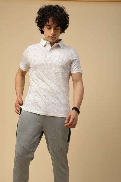 Cotton Stretch White Printed Half Sleeve Casual T-Shirt