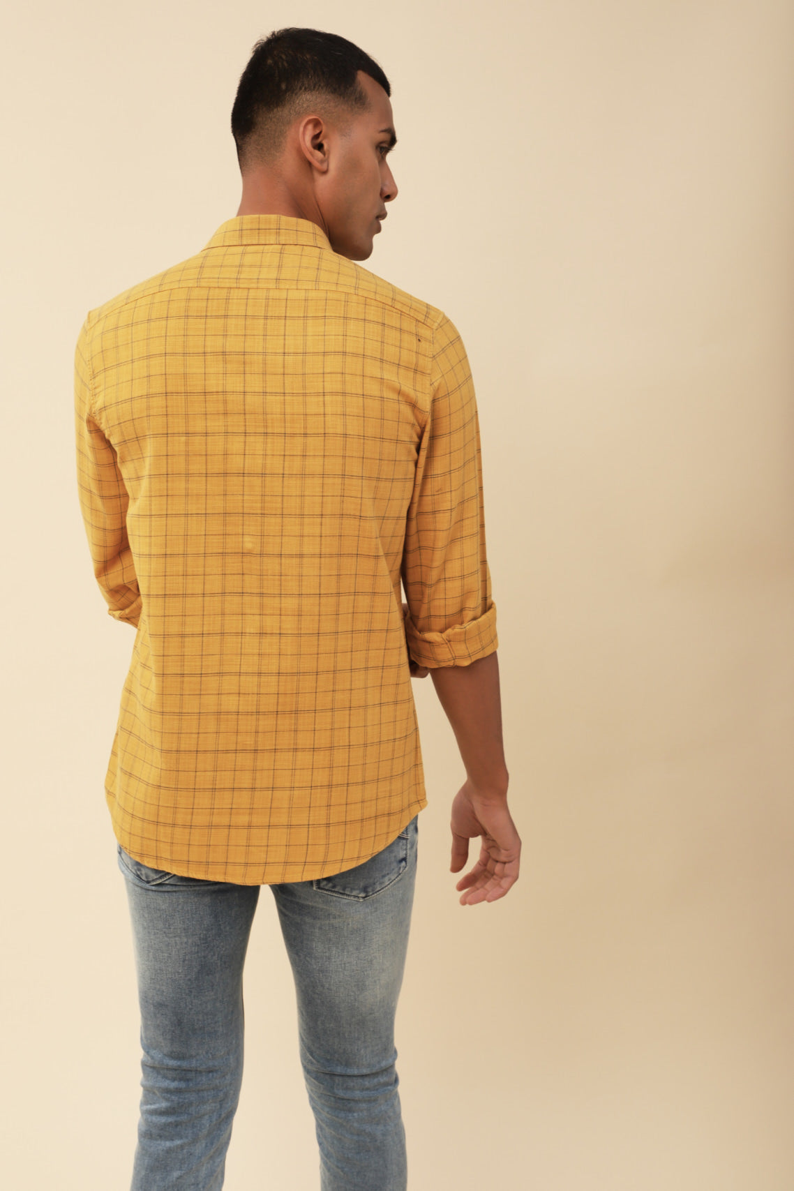 Cotton Lyocell Khaki Checkered Full Sleeve Casual Shirt