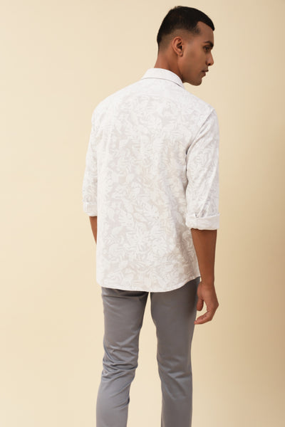 Cotton White Printed Full Sleeve Casual Shirt