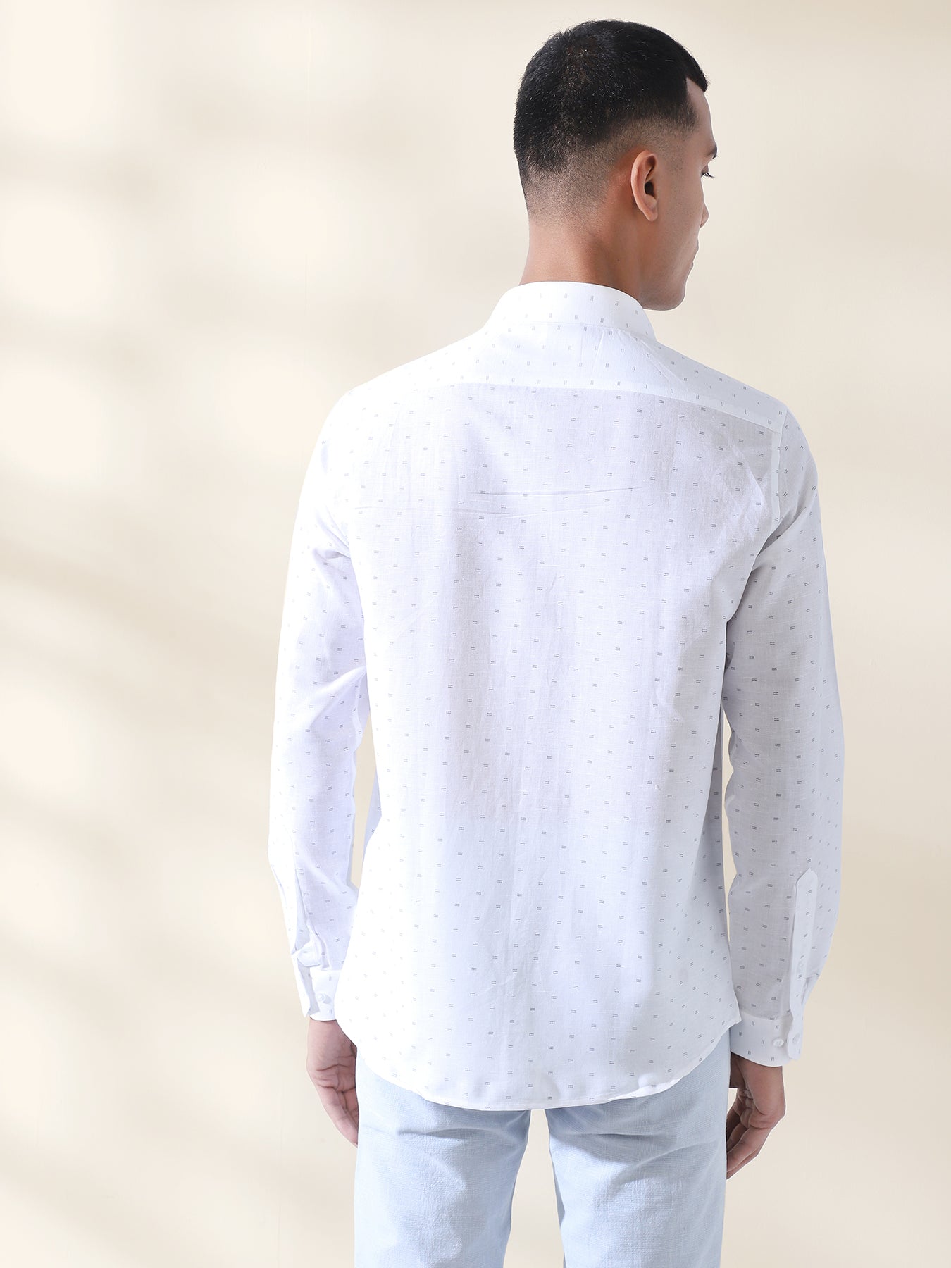 Cotton Linen White Printed Full Sleeve Formal Shirt