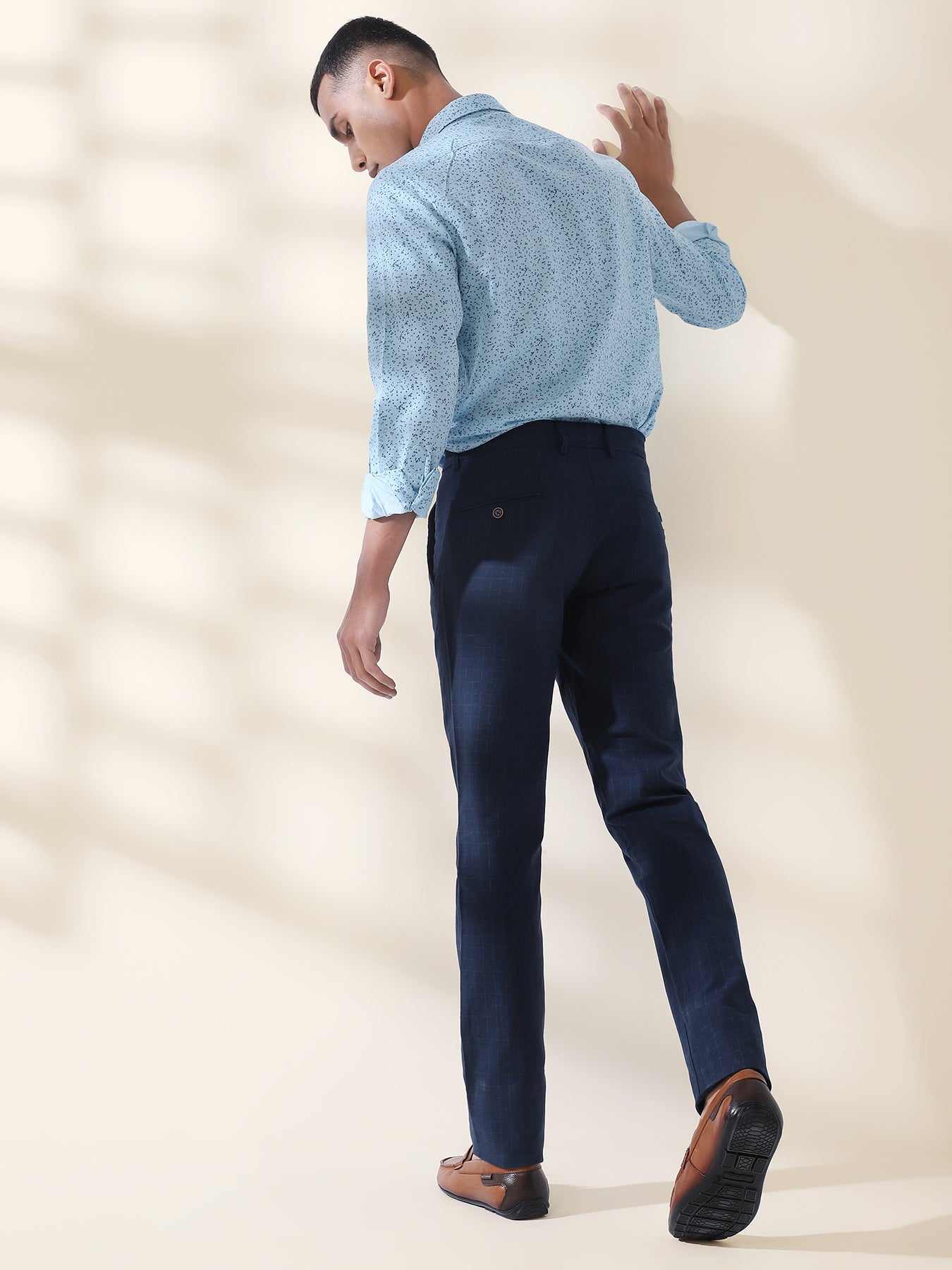 Turtle Men Linen Blue Self Design Slim Fit Trousers  Amazonin Fashion