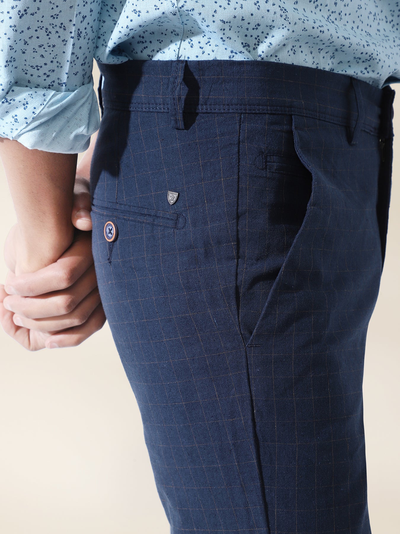 Antique Rogue | Grey & Blue Checked Trousers | SuitDirect.co.uk