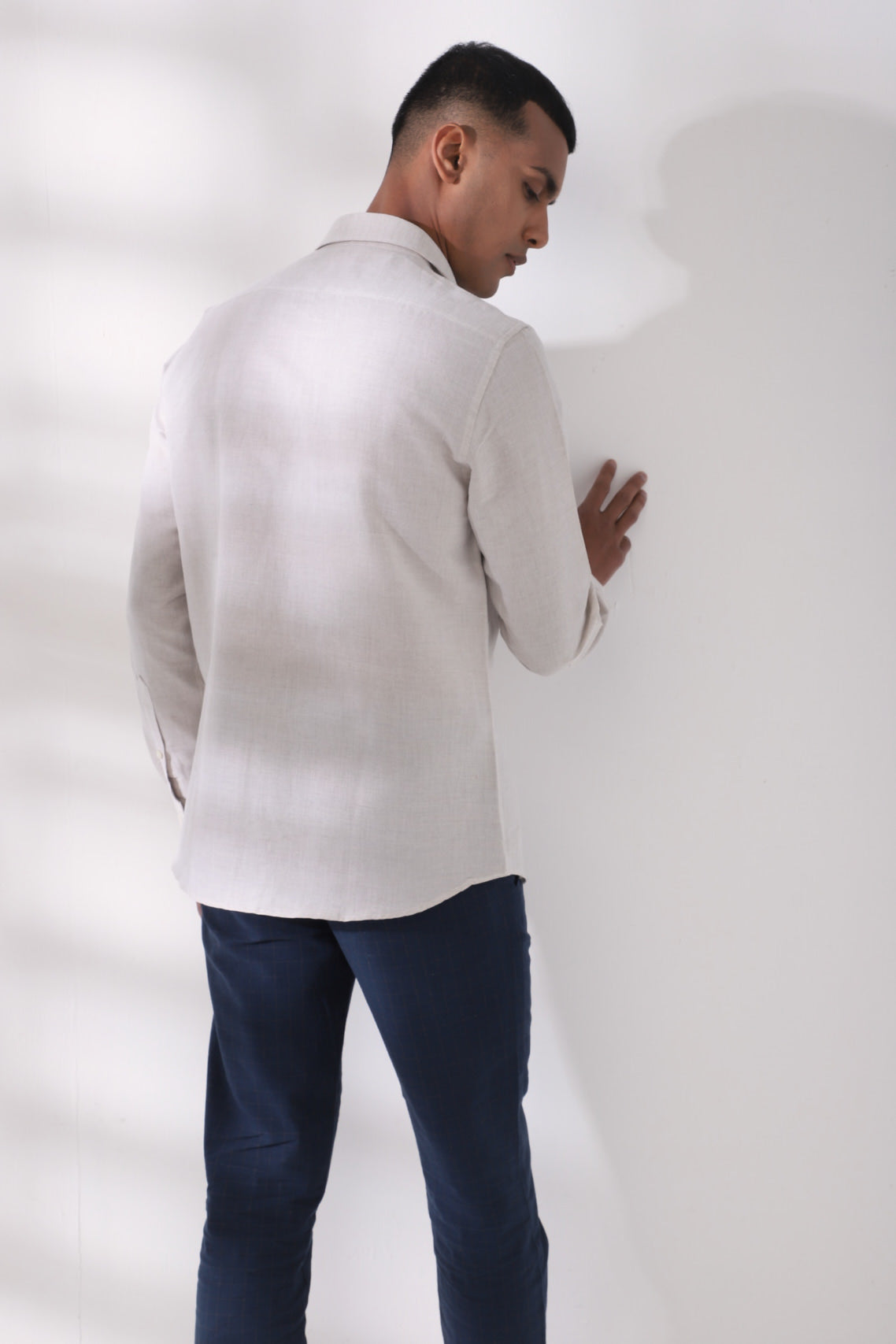 Cotton Linen Beige Plain Full Sleeve Formal Shirt