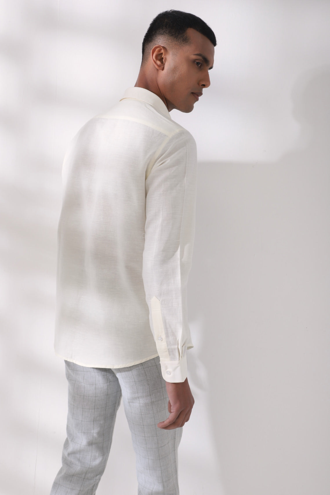 Cotton Linen Cream Plain Full Sleeve Formal Shirt