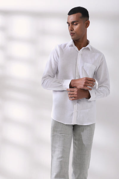 Cotton Linen White Plain Full Sleeve Formal Shirt