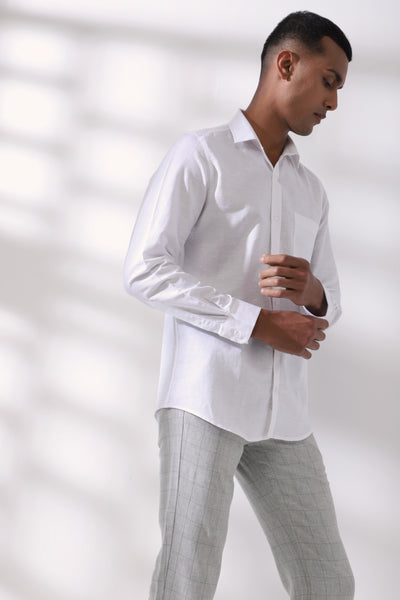 Cotton Linen White Plain Full Sleeve Formal Shirt