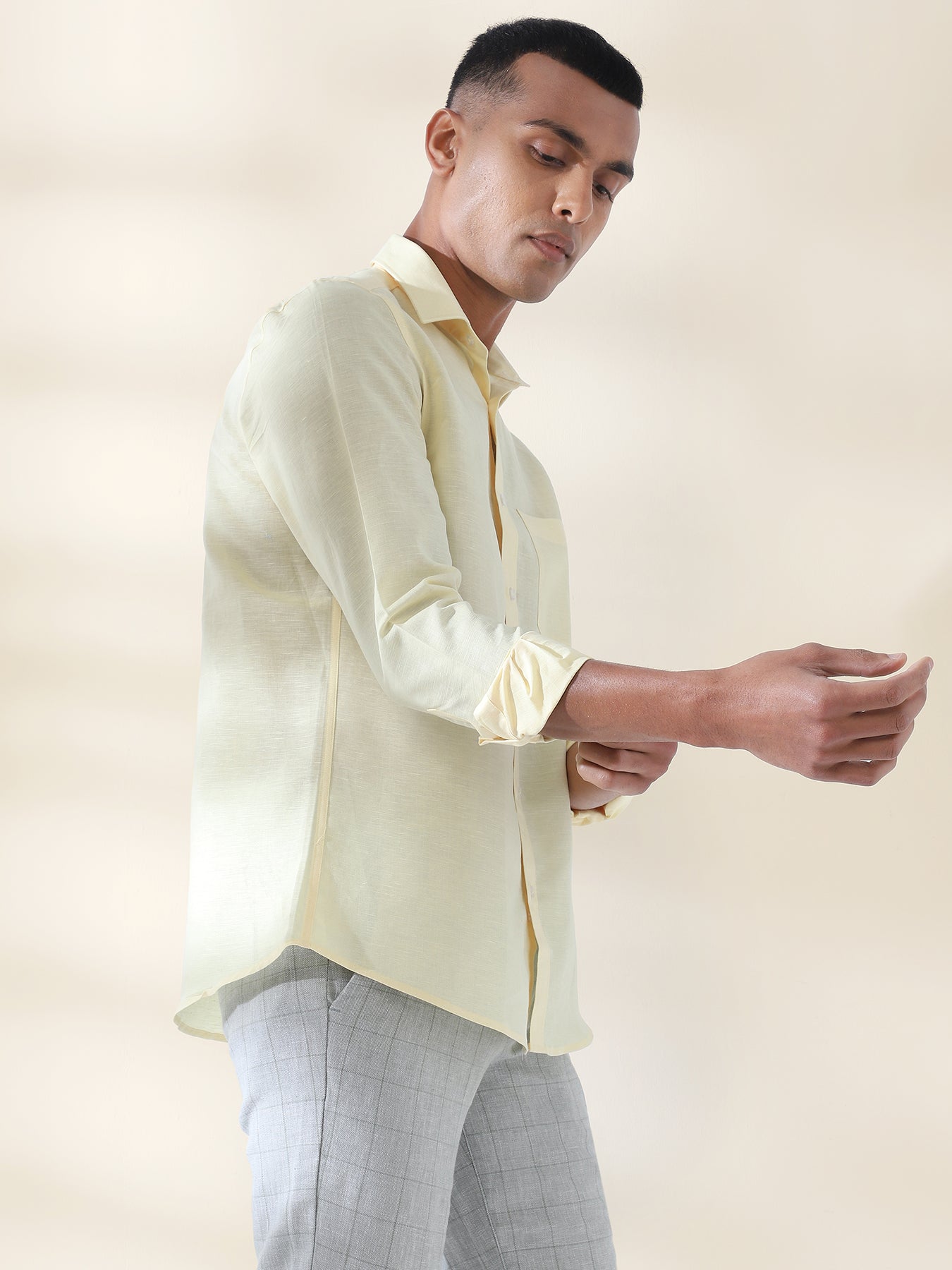 Cotton Linen Lemon Plain Full Sleeve Formal Shirt