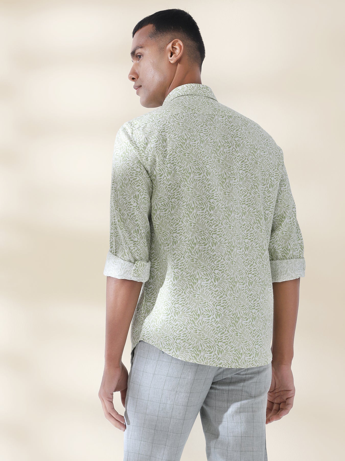 Excel Linen Green Printed Full Sleeve Casual Shirt