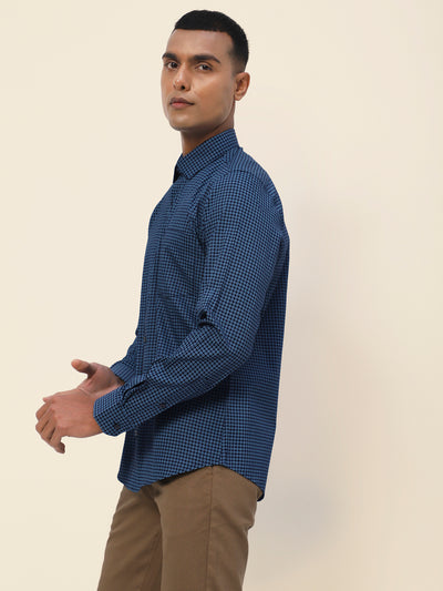 Cotton Navy Blue Printed Full Sleeve Formal Shirt