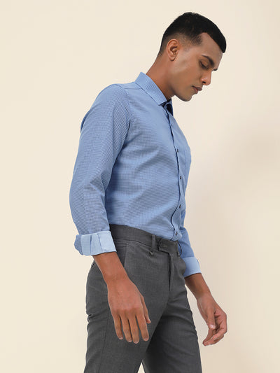 Cotton Tencel Blue Printed Full Sleeve Formal Shirt