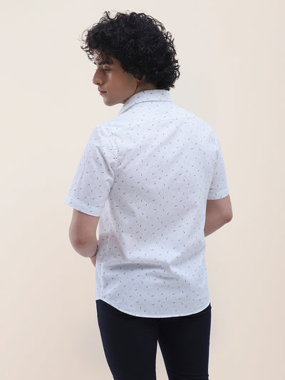 Cotton White Printed Half Sleeve Casual Shirt
