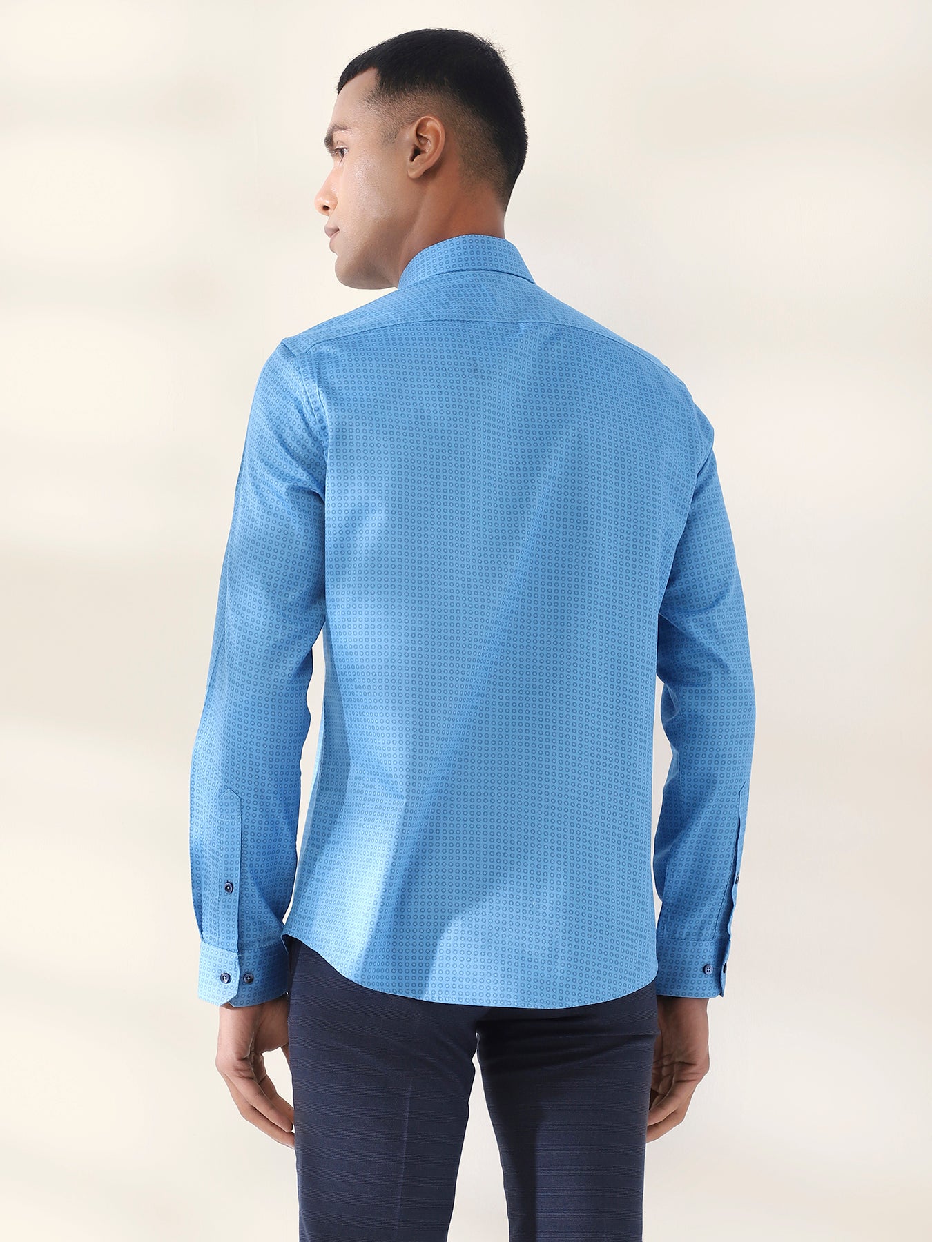 Cotton Blue Printed Full Sleeve Formal Shirt
