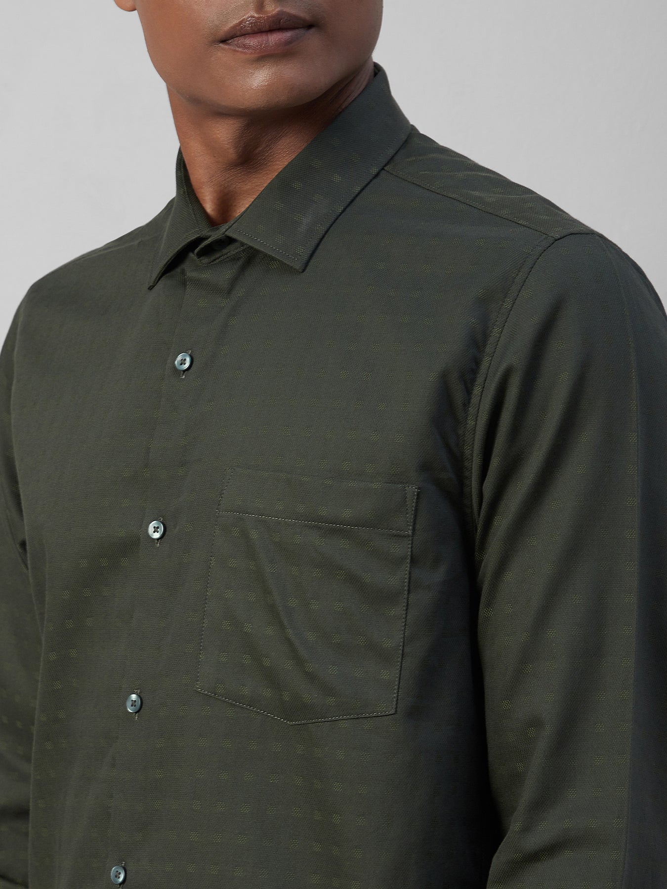 100% Cotton Dark Green Dobby Slim Fit Full Sleeve Formal Shirt