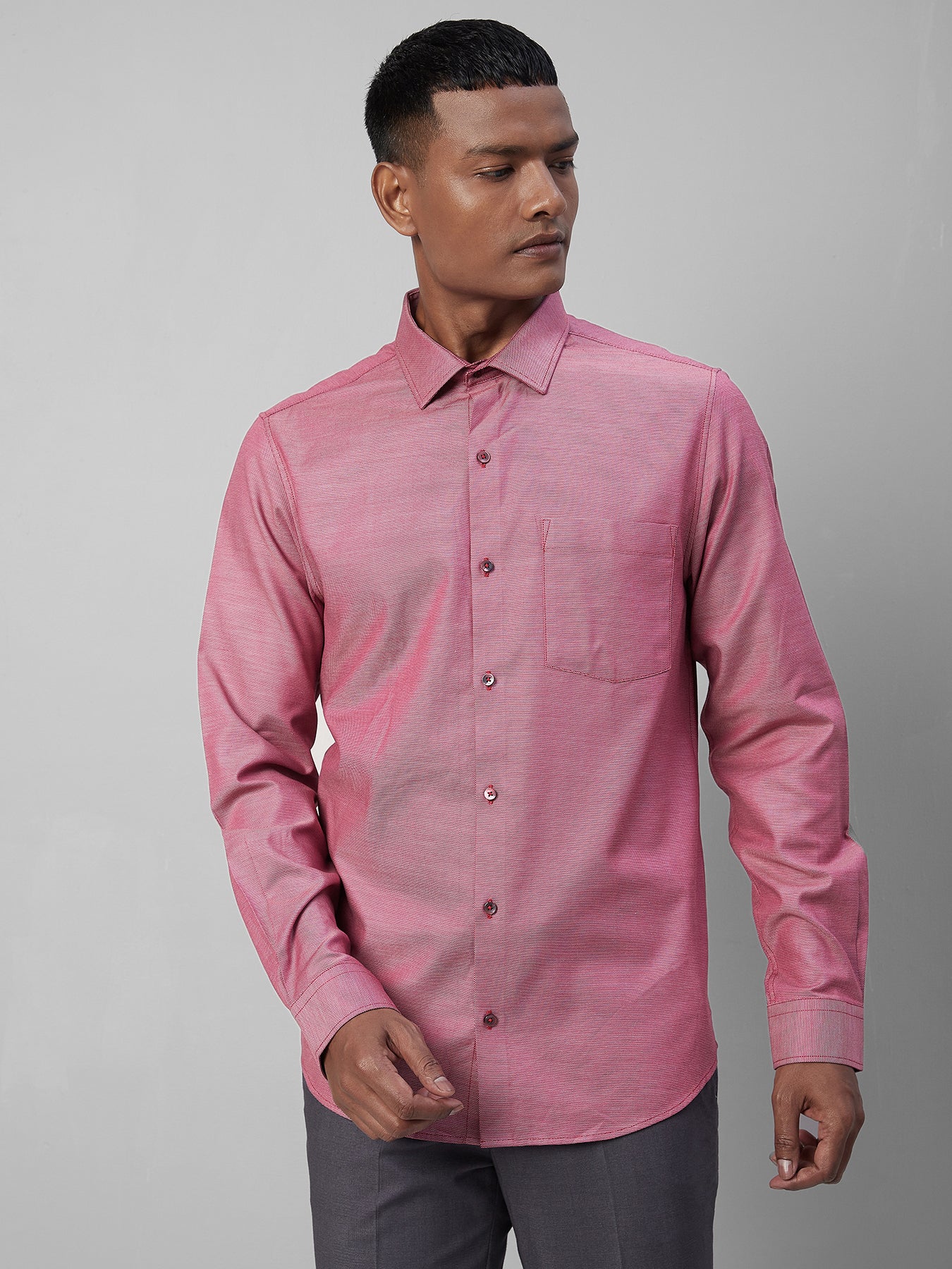100% Cotton Pink Dobby Slim Fit Full Sleeve Formal Shirt