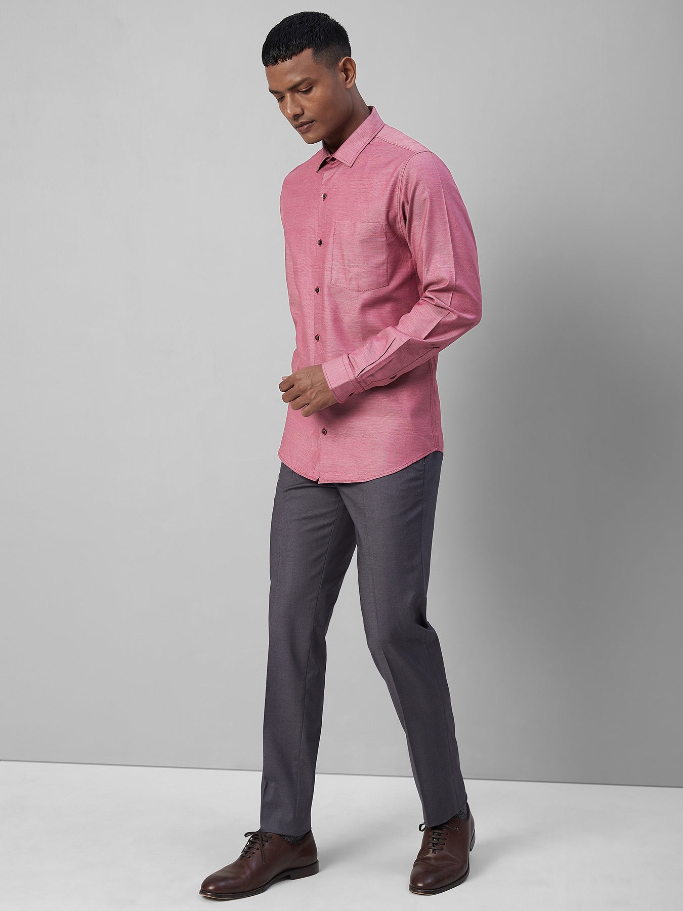 100% Cotton Pink Dobby Slim Fit Full Sleeve Formal Shirt