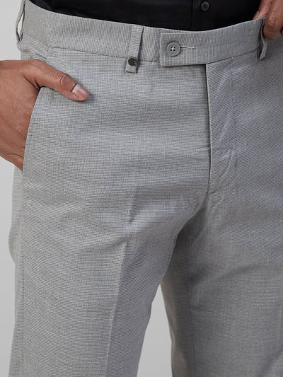 Poly Viscose Stretch Grey Plain Ultra Slim Fit Flat Front Formal Trouser