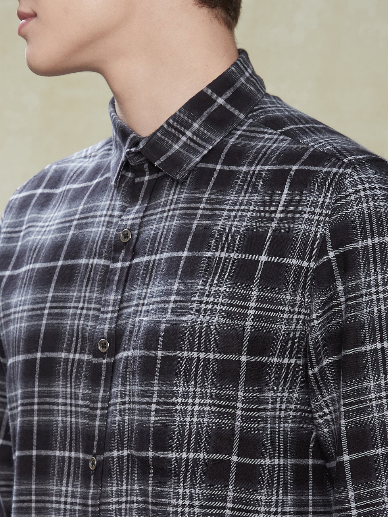 100% Cotton Black Checkered Slim Fit Full Sleeve Casual Shirt