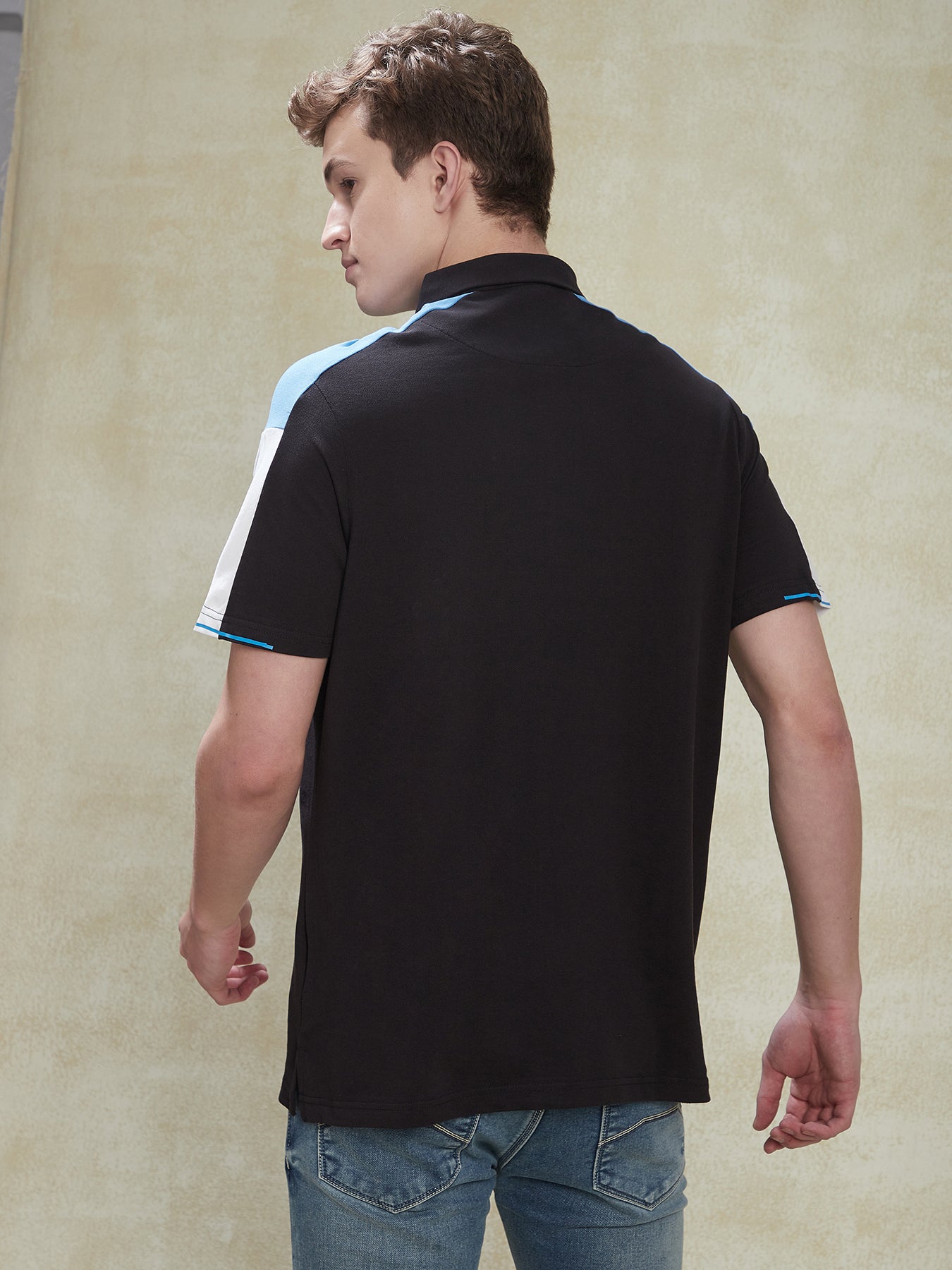 Cotton Stretch Black Plain Polo Half Sleeve Casual T-Shirt