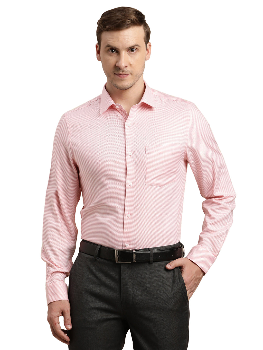 100% Cotton Pink Dobby Slim Fit Full Sleeve Formal Shirt