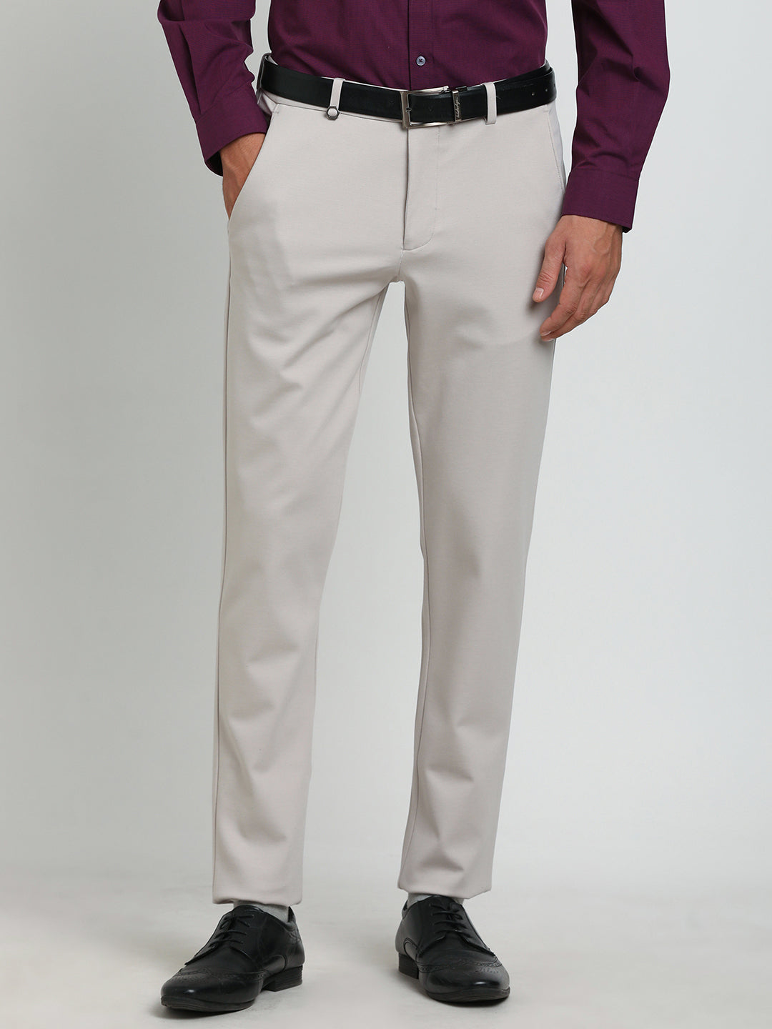 Cotton Heather Grey Dobby Slim Fit Flat Front Ceremonial Trouser