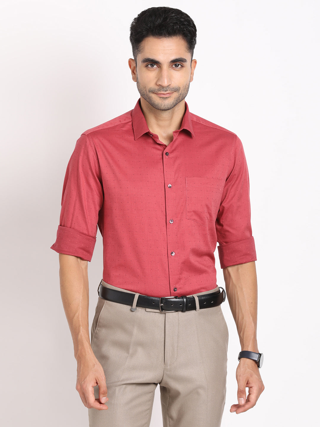 100% Cotton Coral Dobby Regular Fit Full Sleeve Formal Shirt