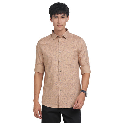 100% Cotton Khaki Printed Regular Fit Full Sleeve Formal Shirt
