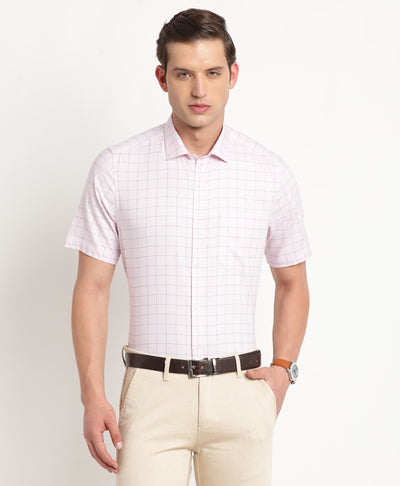 100% Cotton Pink Checkered Regular Fit Half Sleeve Formal Shirt