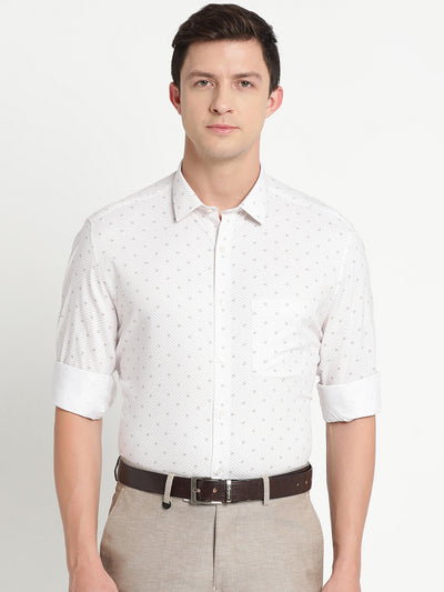 100% Cotton Off White Printed Slim Fit Full Sleeve Formal Shirt