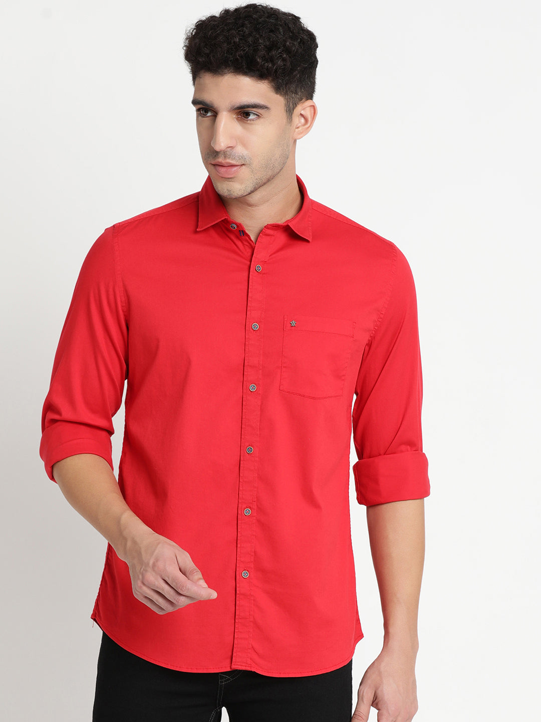 Cotton Red Printed Slim Fit Full Sleeve Casual Shirt