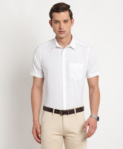 100% Cotton White Plain Regular Fit Half Sleeve Formal Shirt