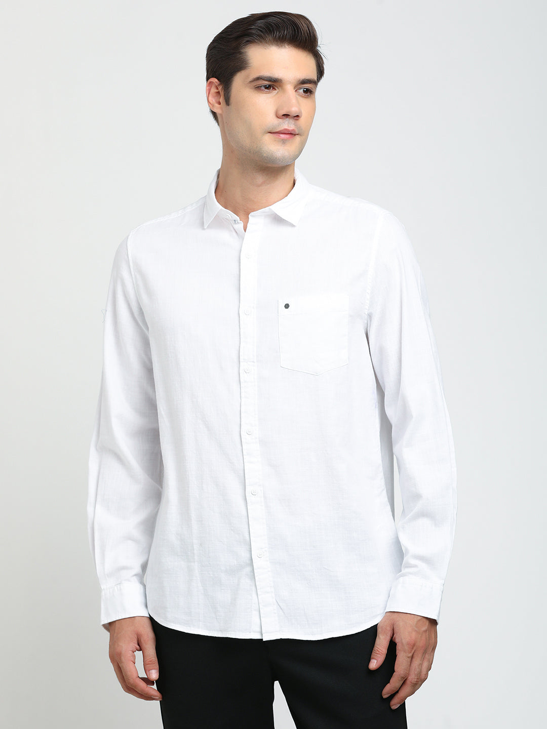 100% Cotton White Plain Slim Fit Full Sleeve Casual Shirt