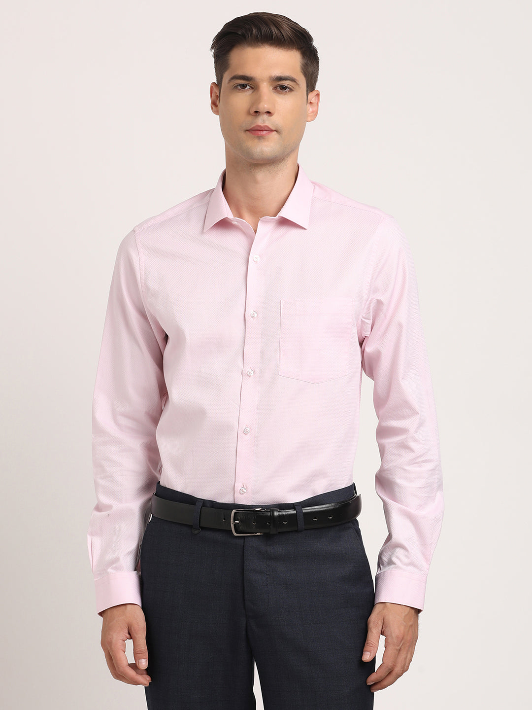 100% Cotton Light Pink Dobby Slim Fit Full Sleeve Formal Shirt