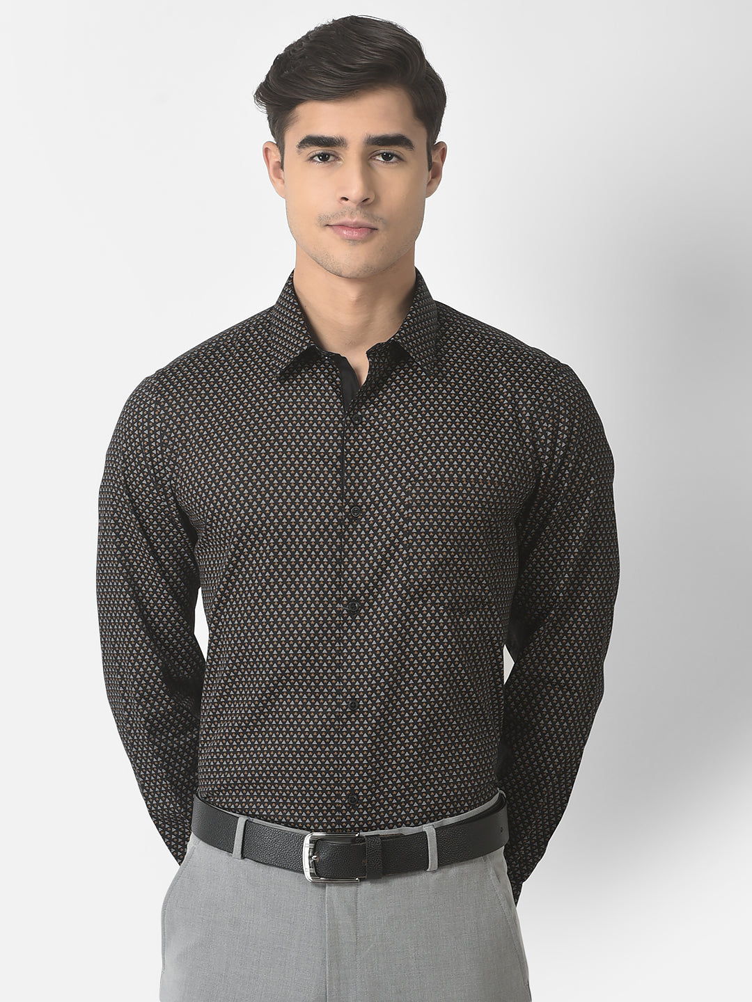 100% Cotton Black Printed Slim Fit Full Sleeve Formal Shirt