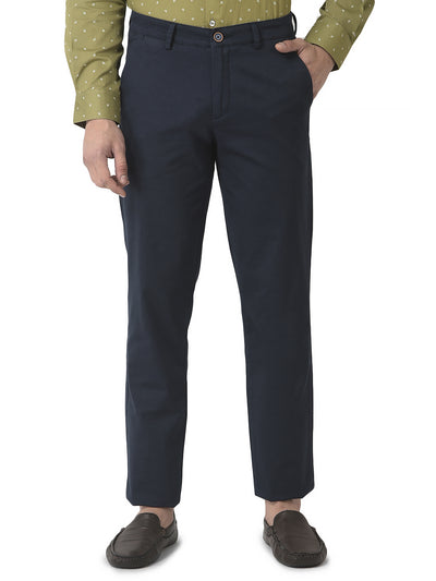 Turtle Men Navy Blue Ultra Slim Fit Printed Casual Trousers