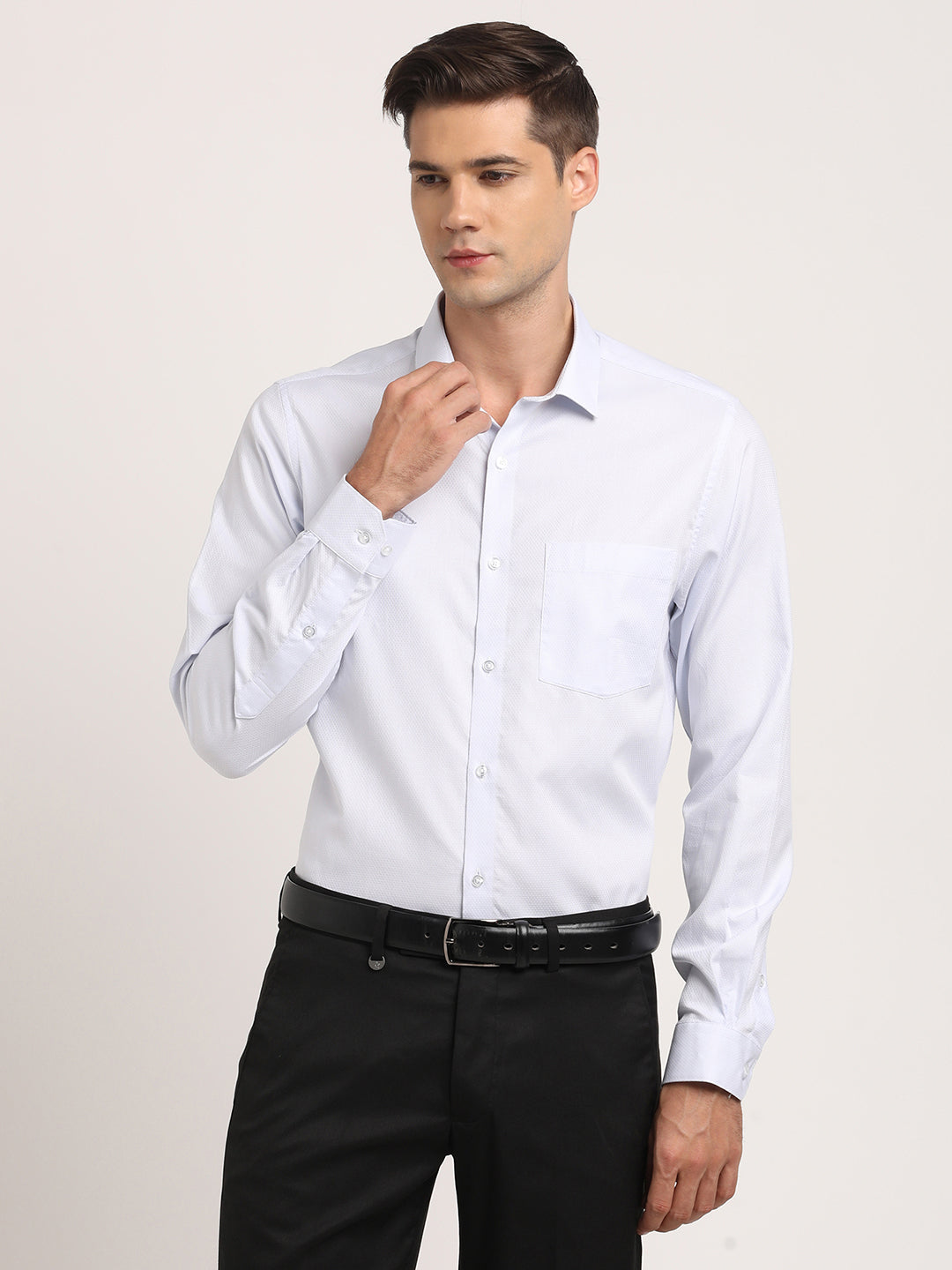 100% Cotton Light Blue Dobby Slim Fit Full Sleeve Formal Shirt