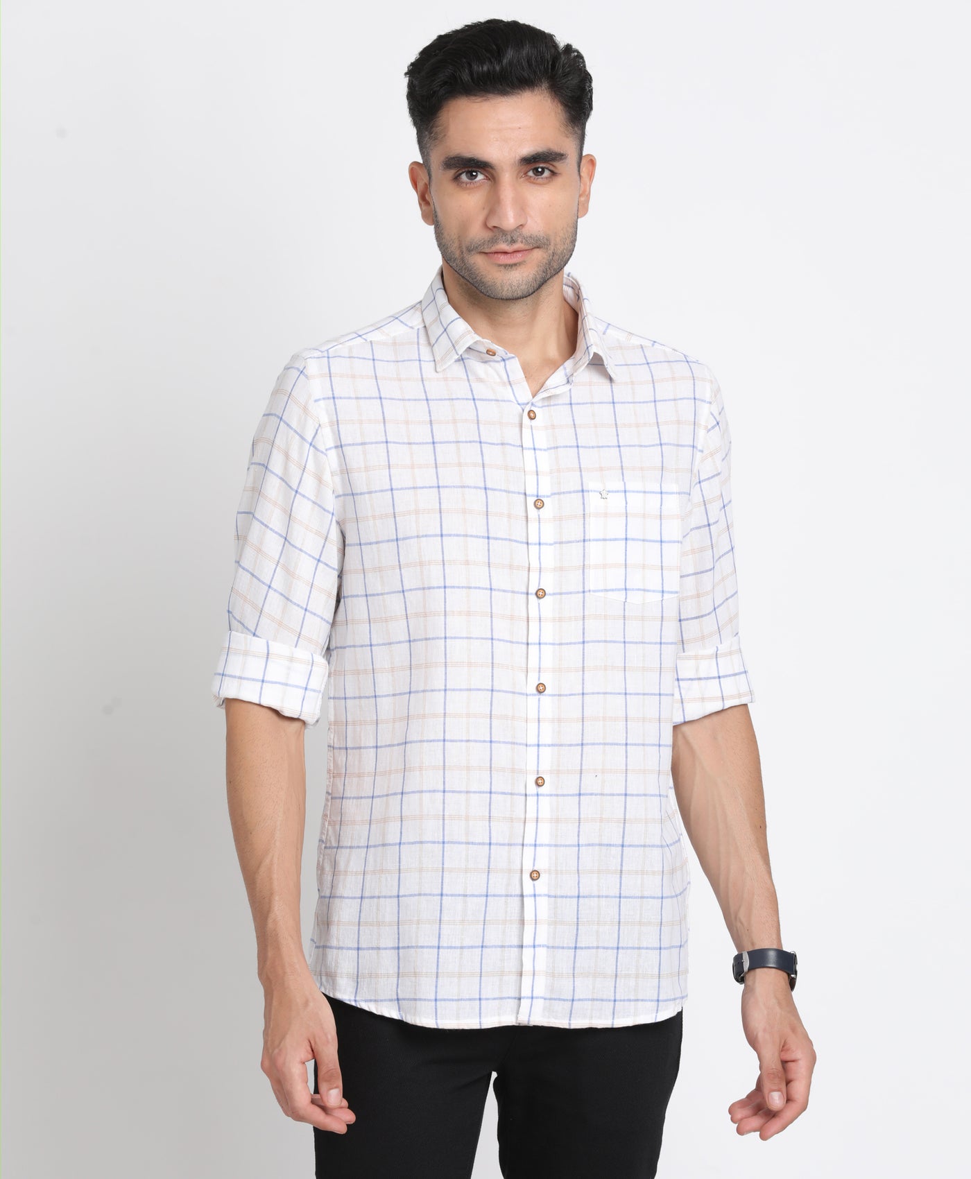 Khadi White Checkered Slim Fit Full Sleeve Casual Shirt