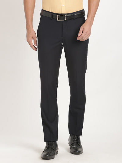 Terry Rayon Black Plain Slim Fit Flat Front Formal Trouser