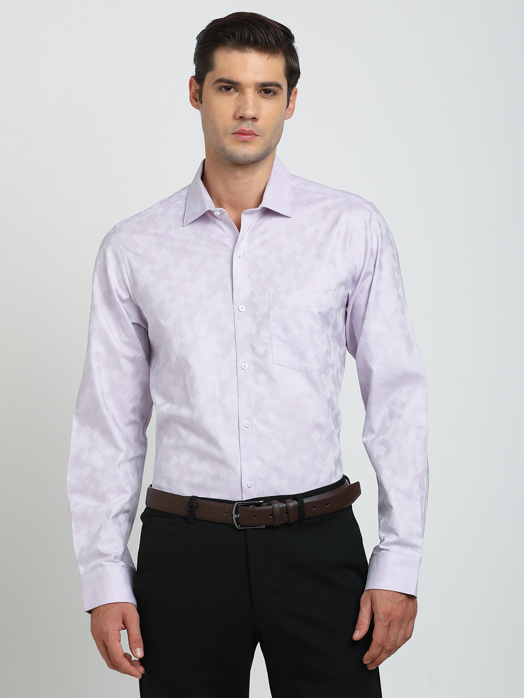 100% Cotton Purple Jacquard Slim Fit Full Sleeve Formal Shirt