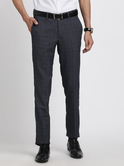 Buy online Navy Blue Solid Flat Front Formal Trouser from Bottom