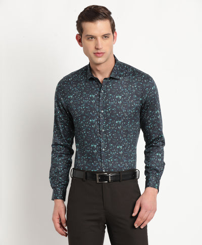 Cotton Tencel Black Printed Slim Fit Full Sleeve Ceremonial Shirt