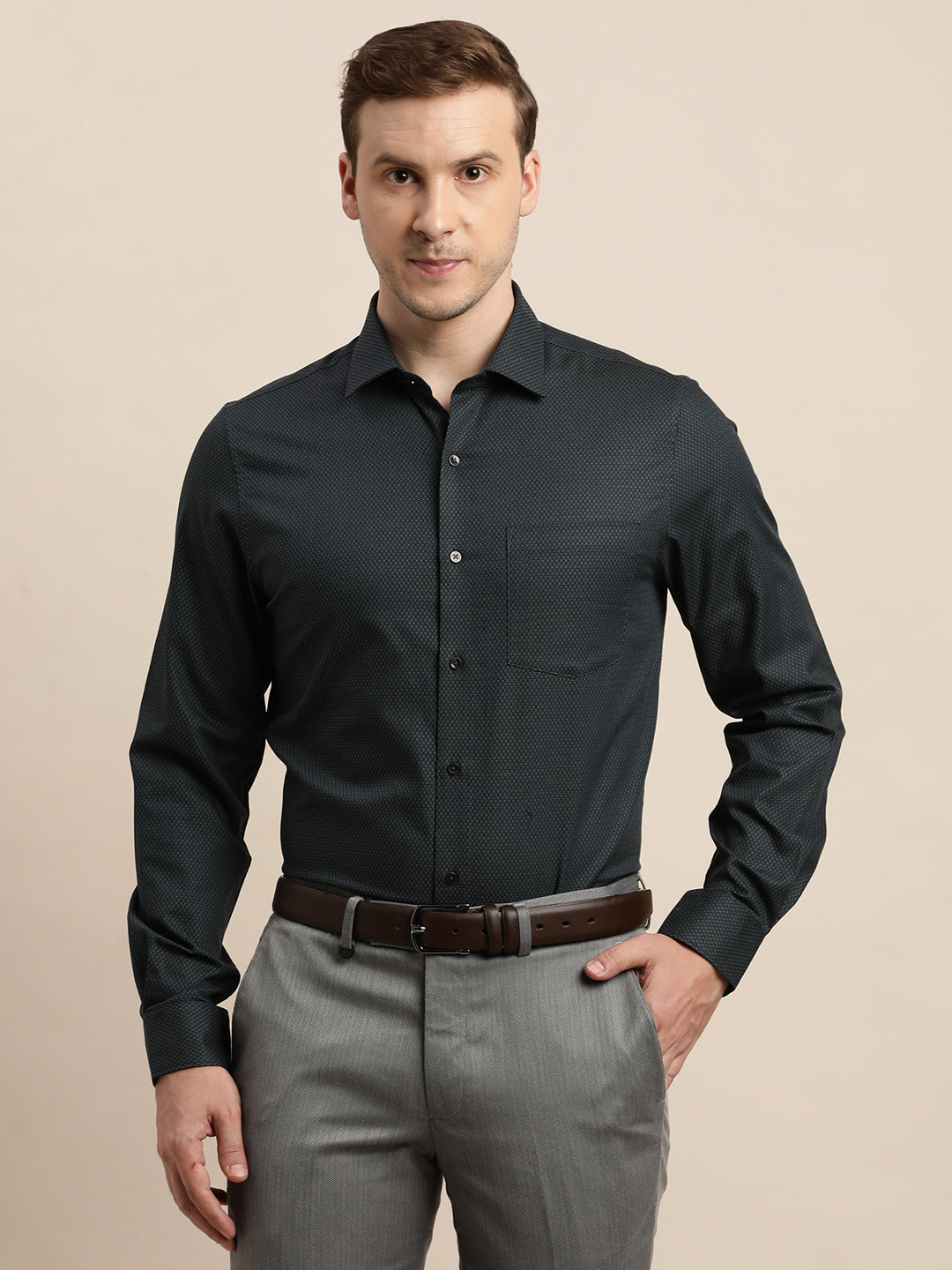 100% Cotton Black Dobby Slim Fit Full Sleeve Formal Shirt