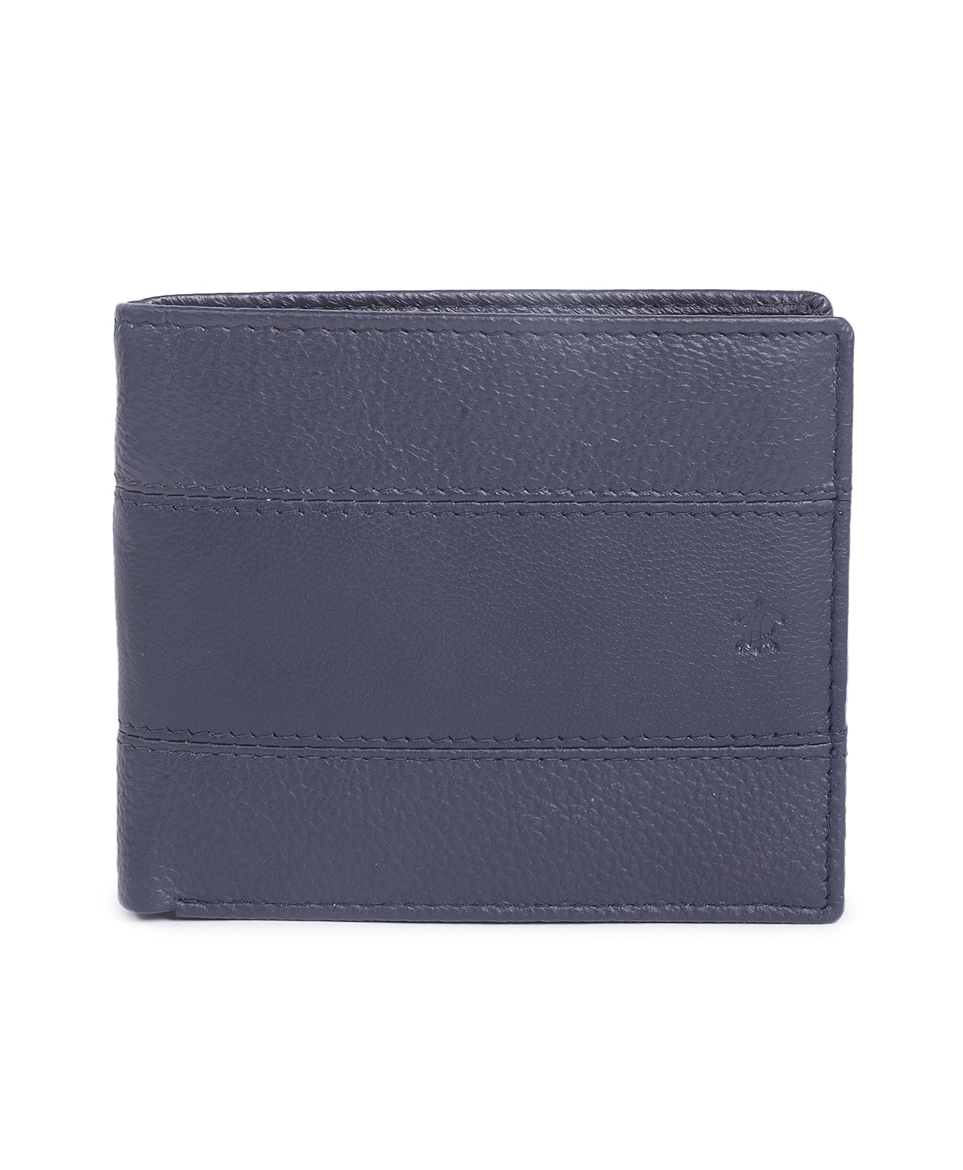 Leather Navy Blue Self Design Regular Formal Wallets
